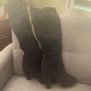 Candies black tall knee high boots with gold back zipper